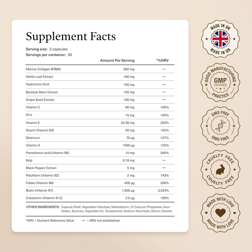 18-en-1 Hair Growth Supplement | Colágeno, Biotina, Ortiga y Bambú