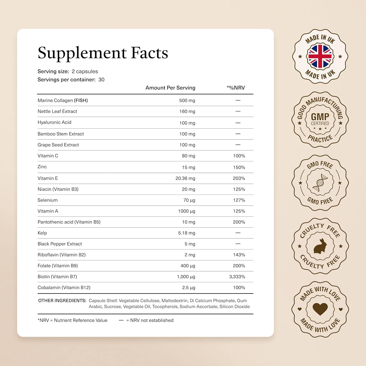 18-en-1 Hair Growth Supplement | Colágeno, Biotina, Ortiga y Bambú