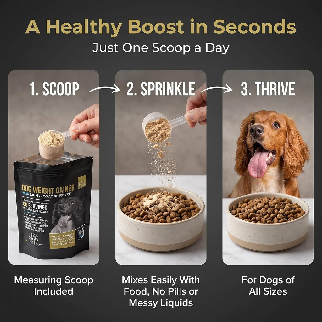 Ganador de Peso para Perros con Soporte de Piel y Pelo - Suplemento de Alto Contenido Calórico para Aumentar Masa Muscular - 90 Raciones
