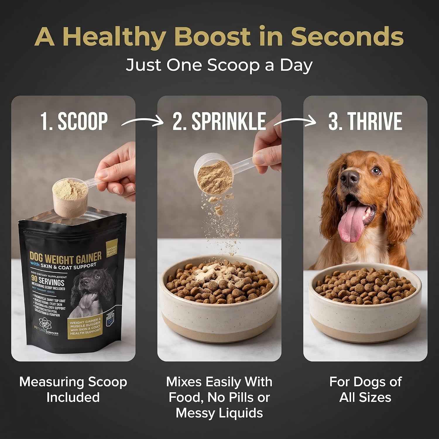Ganador de Peso para Perros con Soporte de Piel y Pelo - Suplemento de Alto Contenido Calórico para Aumentar Masa Muscular - 90 Raciones