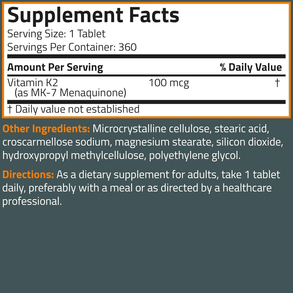 Bronson Vitamina K2 MK-7 100 mcg | 360 Comprimidos | Apoyo Óseo