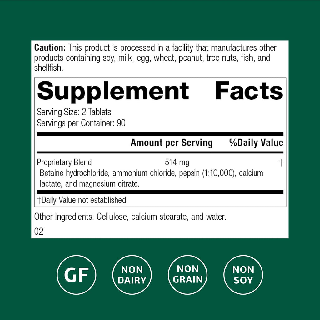 Standard Process Betaine Hydrochloride 180 Comprimidos