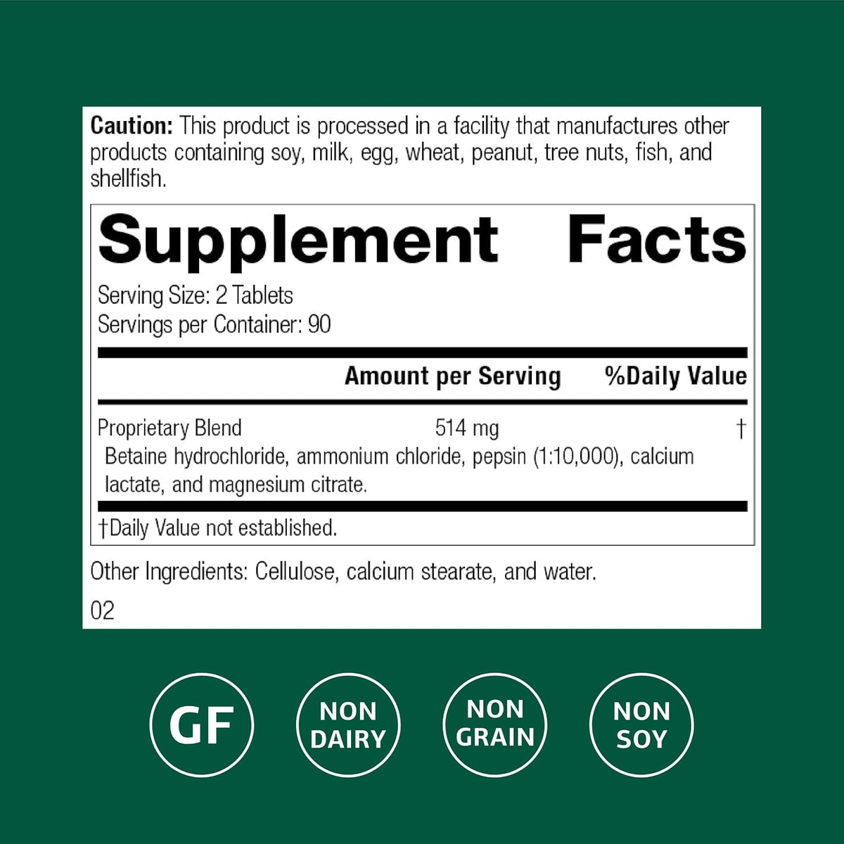 Standard Process Betaine Hydrochloride 180 Comprimidos – Image 2