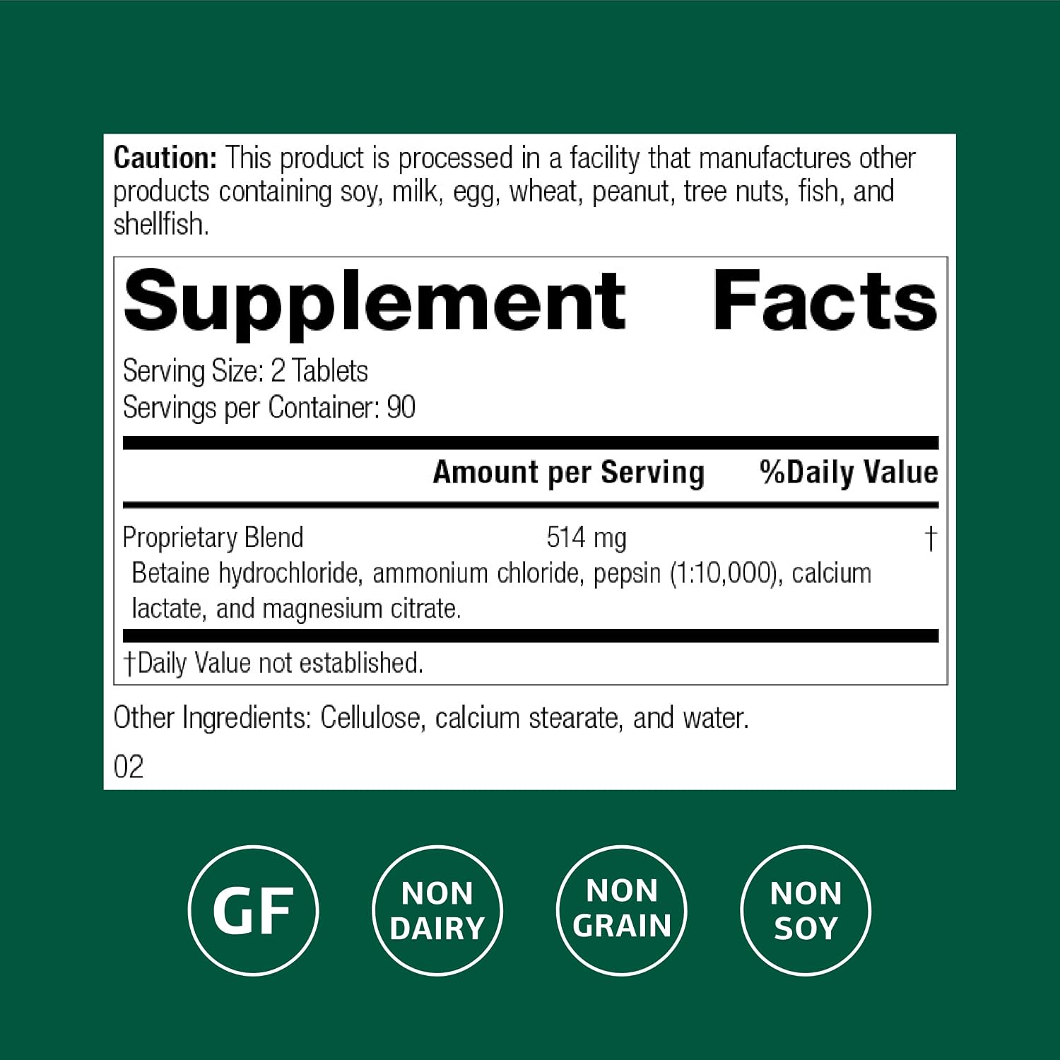 Standard Process Betaine Hydrochloride 180 Comprimidos