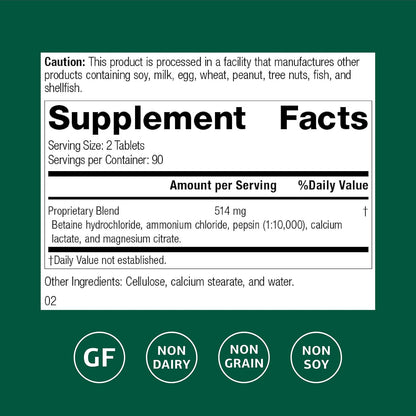 Standard Process Betaine Hydrochloride 180 Comprimidos – Image 2