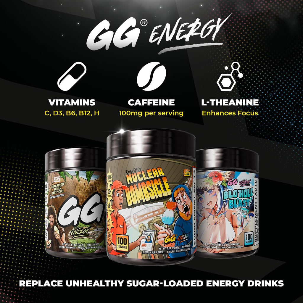 Gamer Supps GG Energy - CaseOh's Nuclear Bombsicle (100 Servings) - Keto Friendly Gaming Energy and Nootropic Blend, Sugar Free + Caffeine + Vitamins + Immune Support, Powder Drink