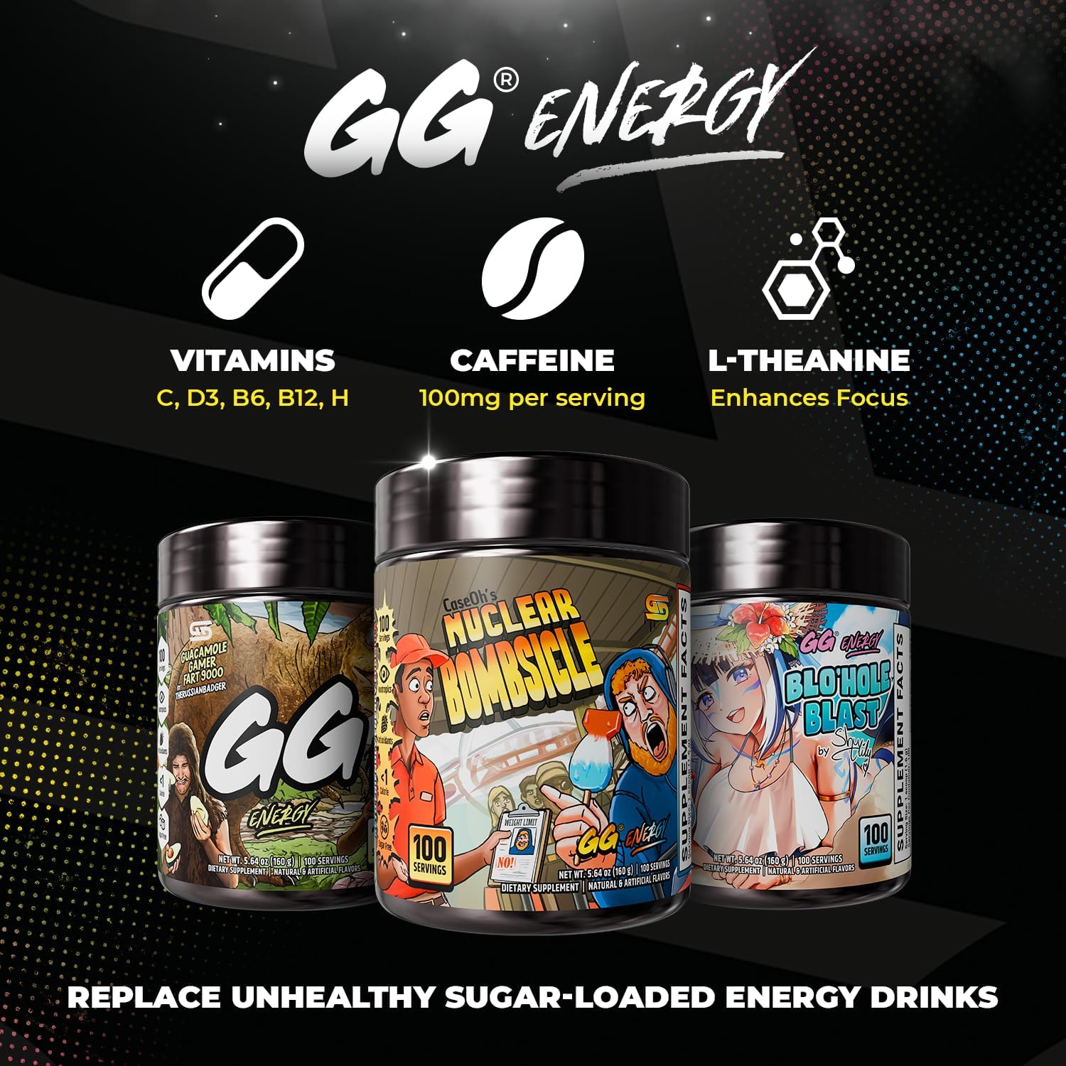 Gamer Supps GG Energy - CaseOh's Nuclear Bombsicle (100 Servings) - Keto Friendly Gaming Energy and Nootropic Blend, Sugar Free + Caffeine + Vitamins + Immune Support, Powder Drink