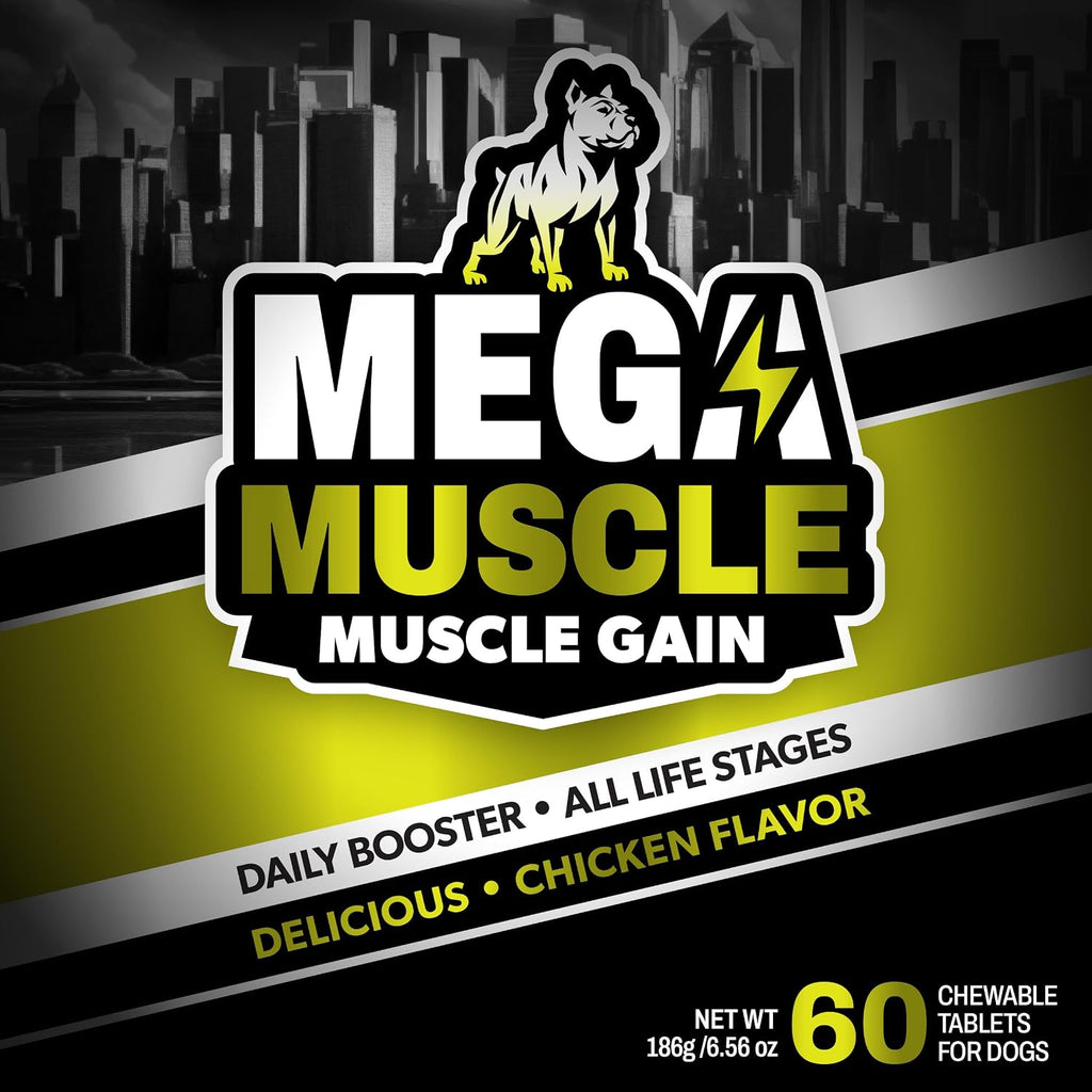 Mega Muscle para Perros - Comprimibles Multivitamínicos con Alto Contenido de Proteínas - Sabor a Pollo, 60 unidades