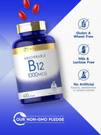 Carlyle Vitamina B12 1000 mcg Absorbible | 400 Cápsulas Blandas | Sin Gluten y No-GMO