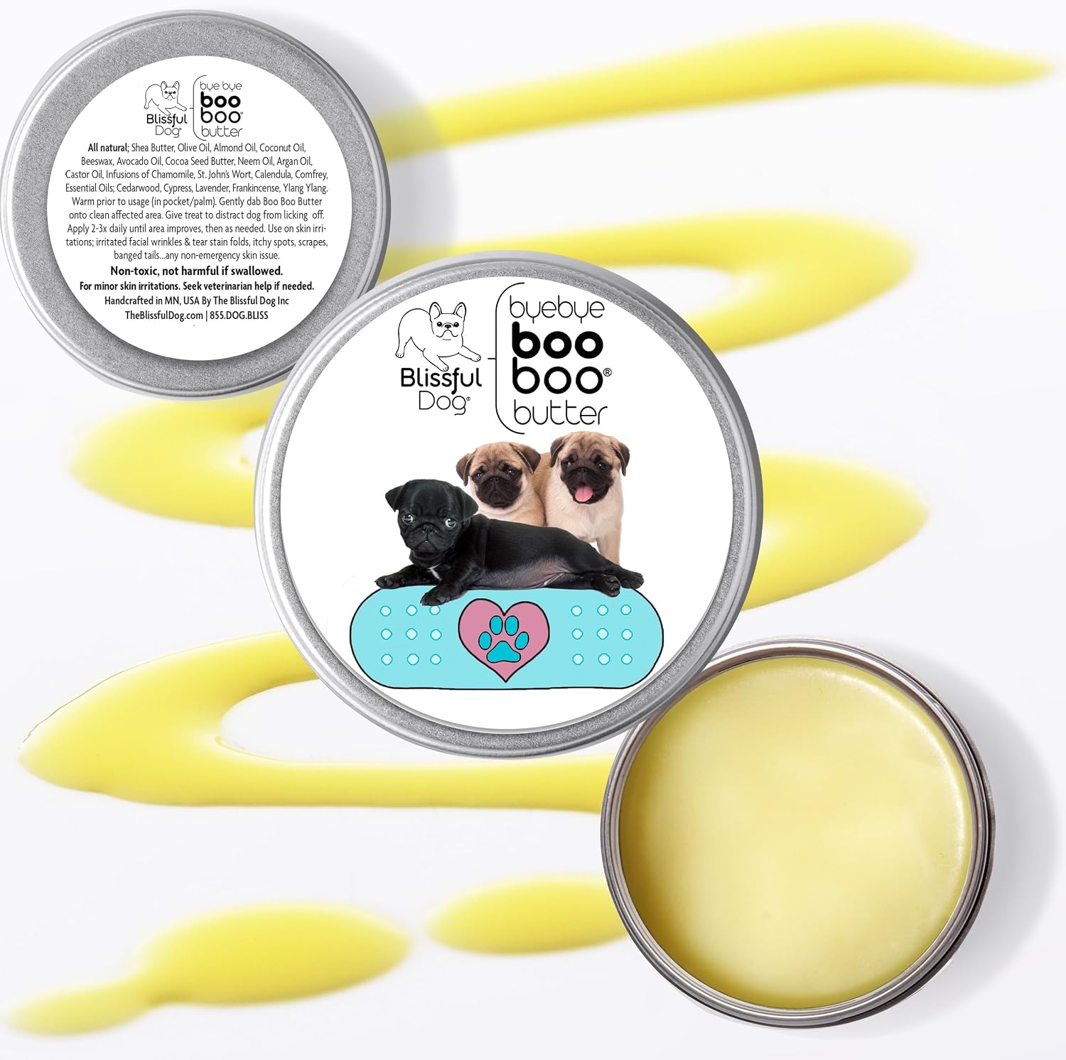 The Blissful Dog - Mantequilla Booboo para Pug, lata de 118 ml