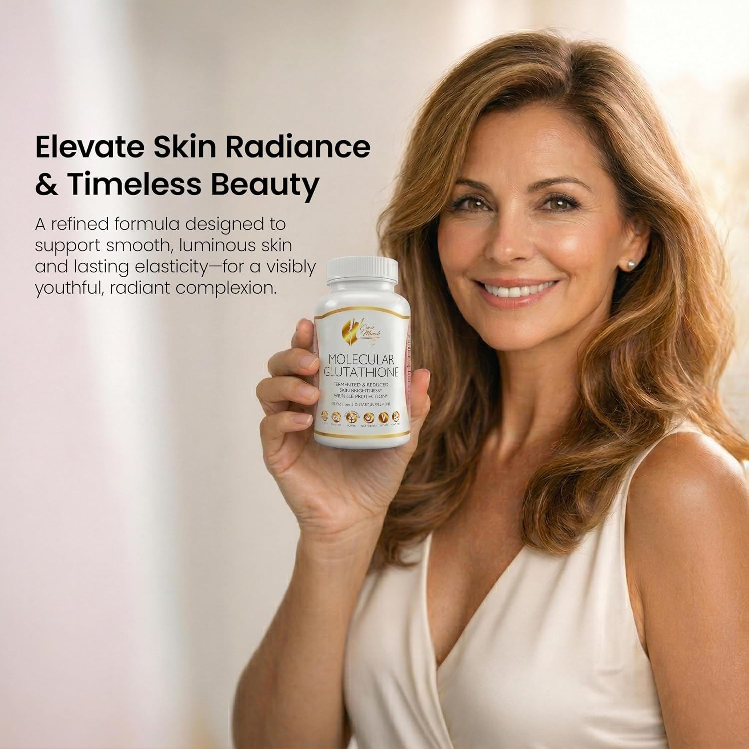 Cocó March N.M.D. Glutatión Molecular 500 mg – Antioxidante Potente para Apoyo Inmunológico y Belleza, Bajo Peso Molecular, Vegano, Sin Gluten, Soja y Lácteos, 60 Cápsulas Vegetales