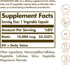 Solgar Biotin 10000 mcg Vegetable Capsules - High Potency - Vegan, Gluten Free - 120 Capsules