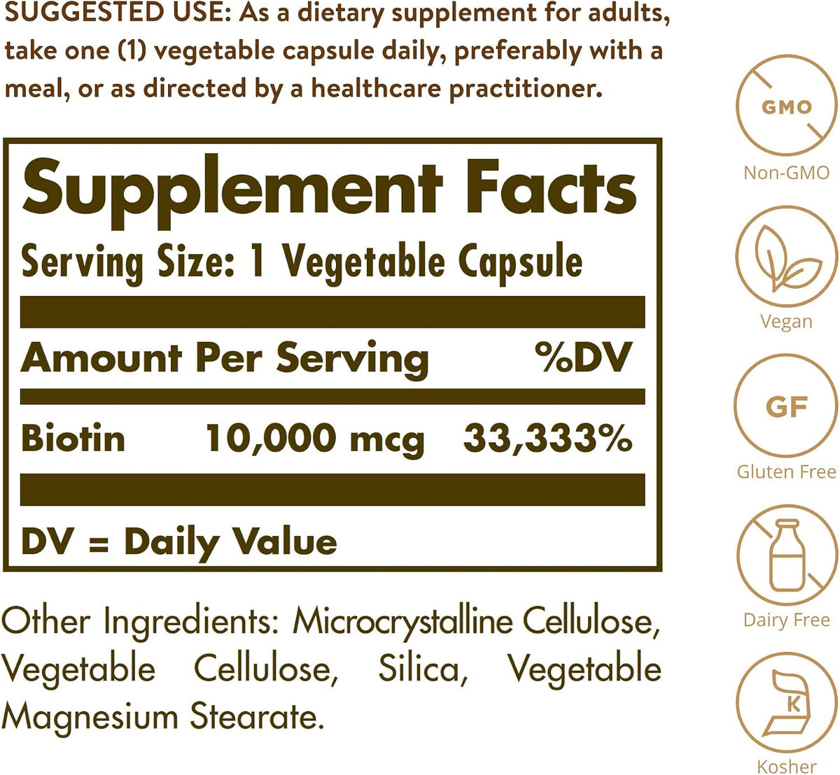 Solgar Biotina 10000 mcg Cápsulas Vegetales – Mantener la salud de la piel, el cabello y las uñas, al ser un – Image 2