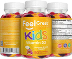 Feel Great Kids Vitamina D3 1000 UI – Gominolas de vitamina D para niños