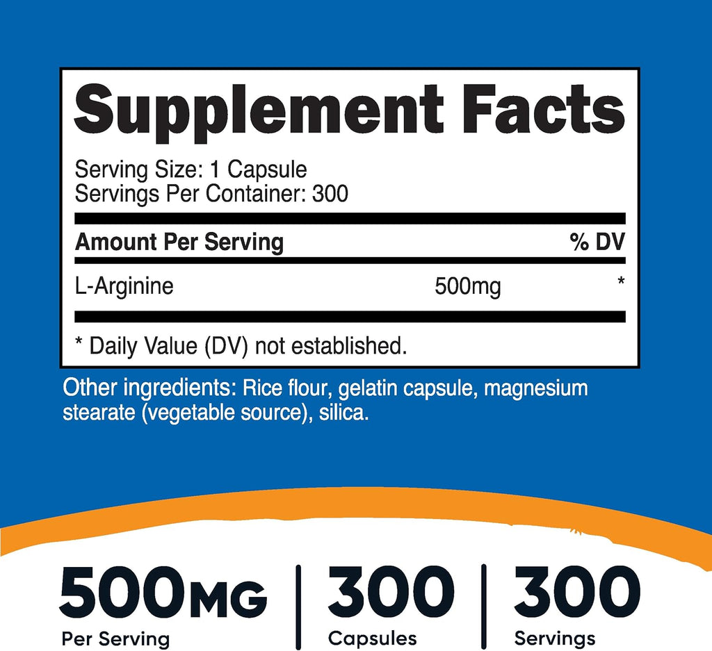 Nutricost L-Arginine 500mg, 300 Capsules - Vegan & Gluten Free
