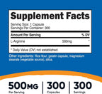 Nutricost L-Arginine 500mg, 300 Capsules - Vegan & Gluten Free