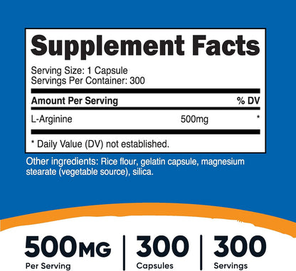 Nutricost L-Arginina 500 mg, 300 Cápsulas - Vegano y Sin Gluten – Image 2