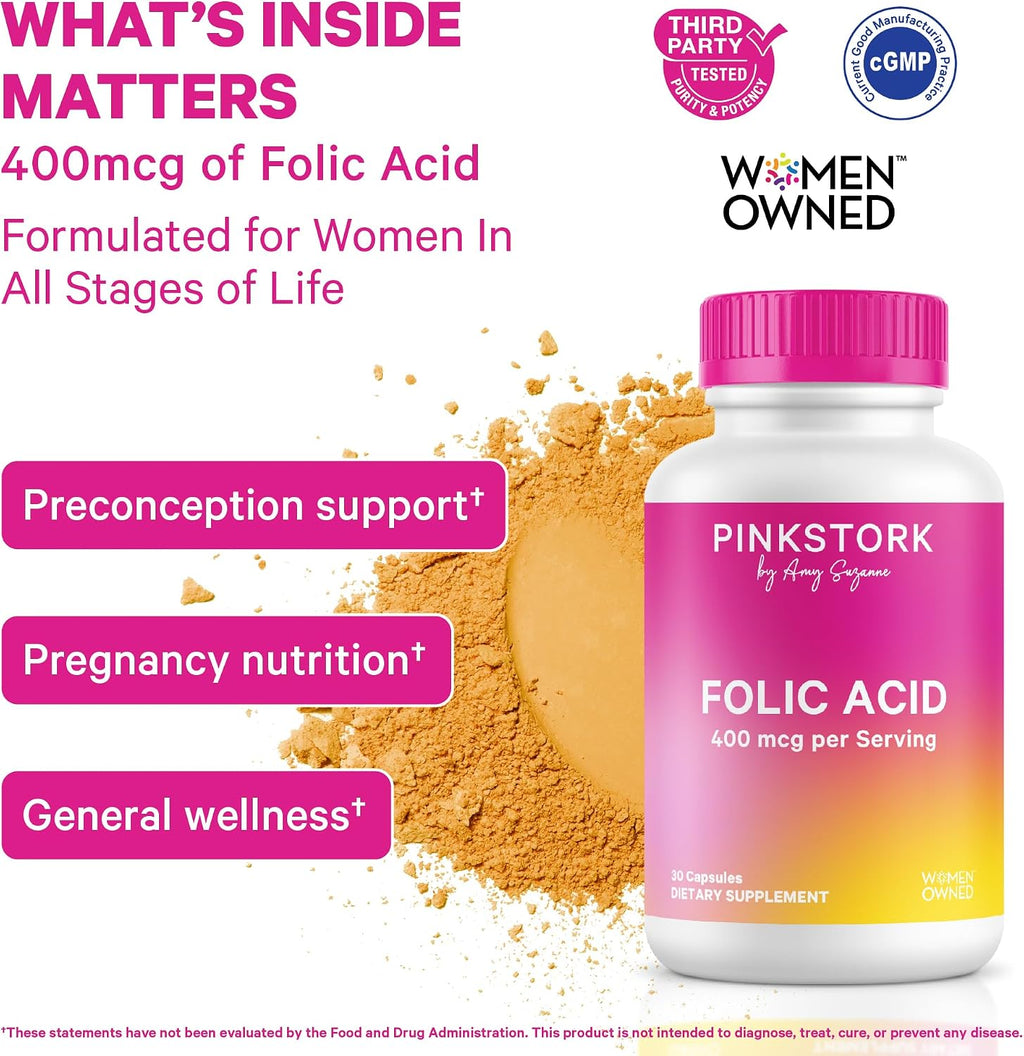 Pink Stork Ácido Fólico 400 mcg – 30 Cápsulas Vegetarianas