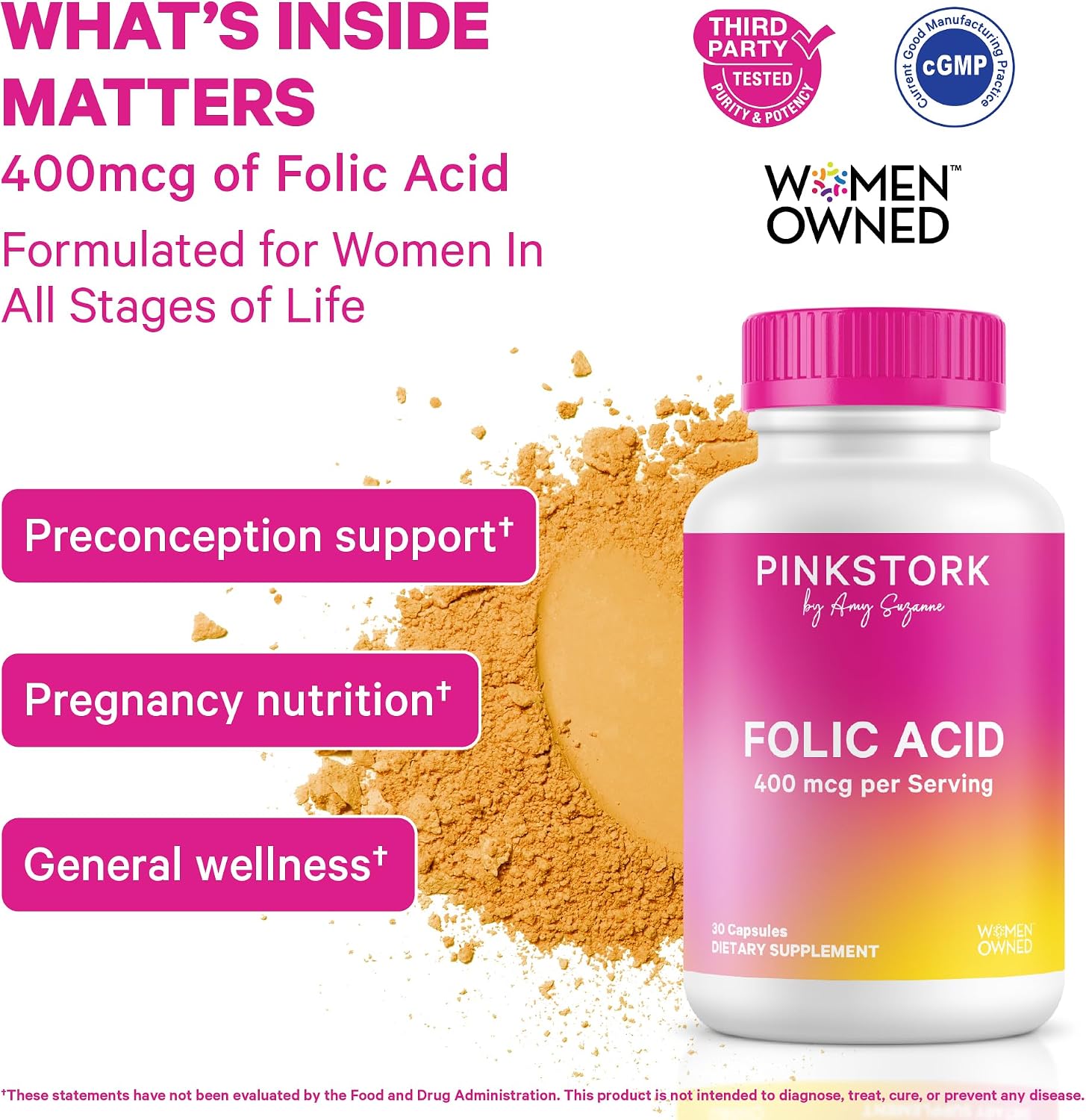 Pink Stork Ácido Fólico 400 mcg – 30 Cápsulas Vegetarianas