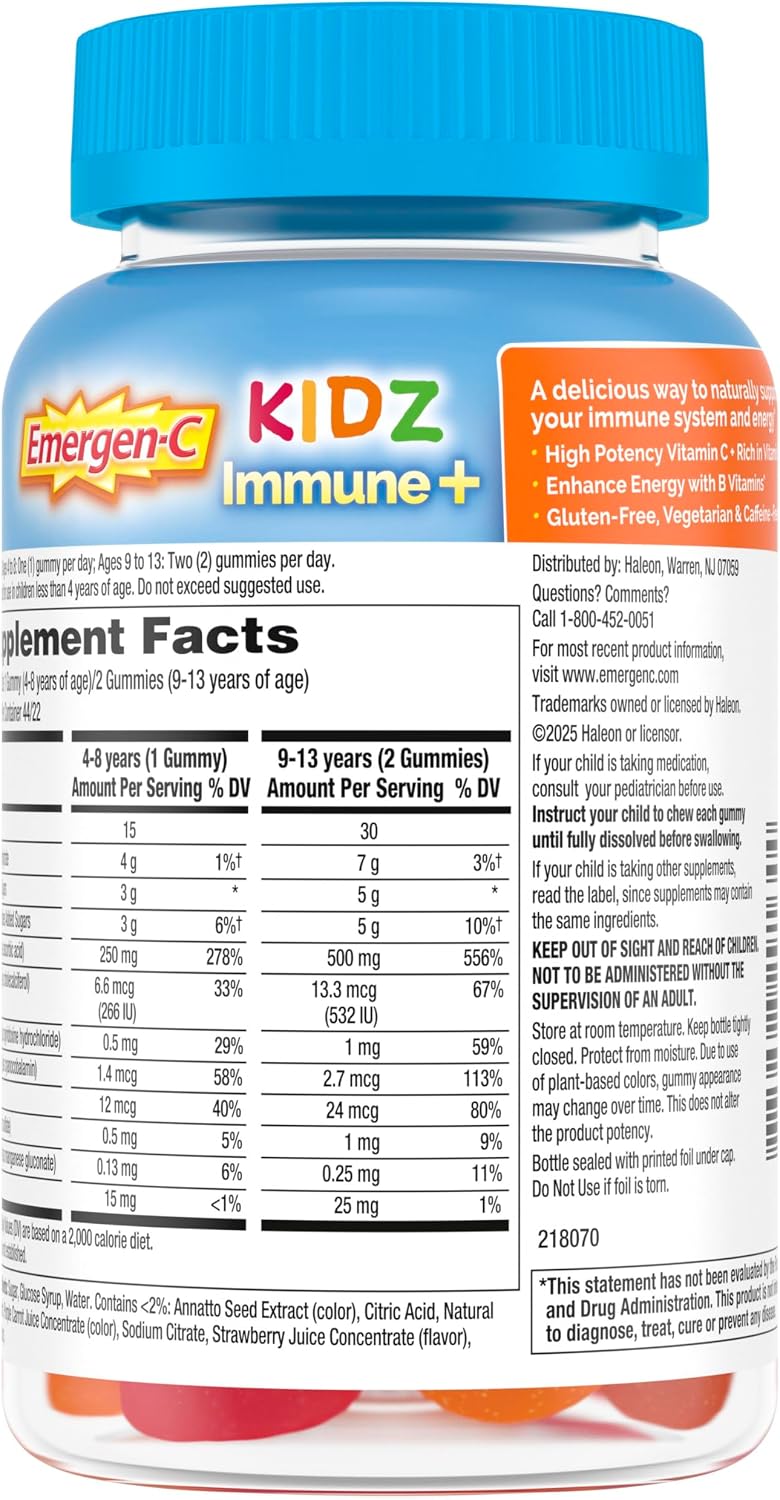 Emergen-C Kidz Gomitas de Vitamina C para el Sistema Inmunitario - Sabor Fruta Divertida - 44 unidades