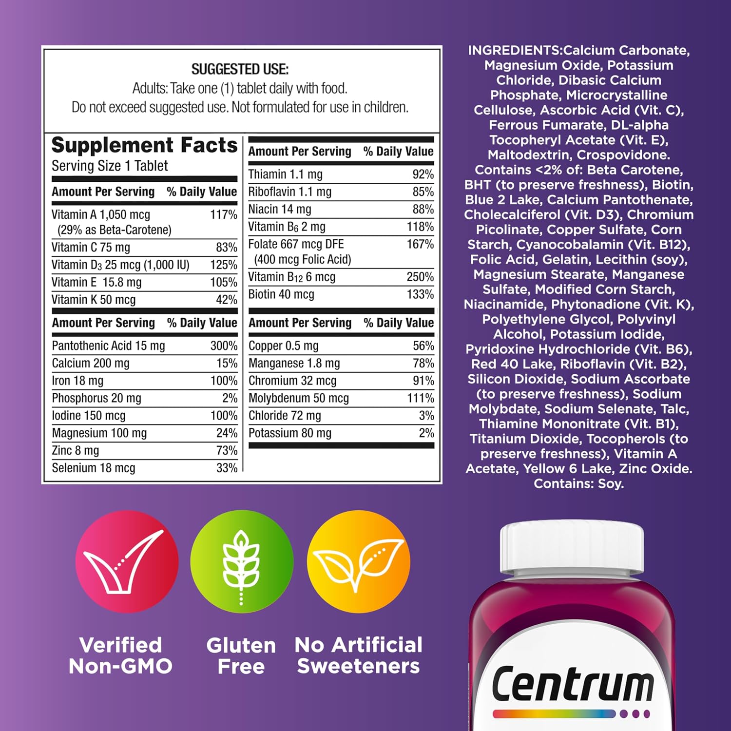 Centrum Multivitamínico para Mujeres con Hierro, Vitamina D3 y Vitaminas B - 250 Comprimidos