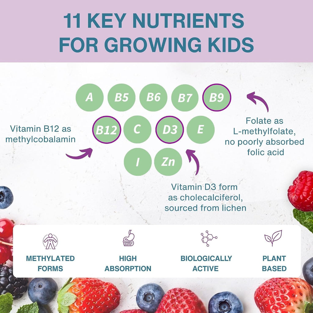 Igennus Methylated Kids Multivitamin Gummies - 6 x 90 Gominolas (540 unidades) - Multivitamínico Infantil Metilado, Sin Azúcar, Sabor a Bayas Natural, No-GMO, Halal