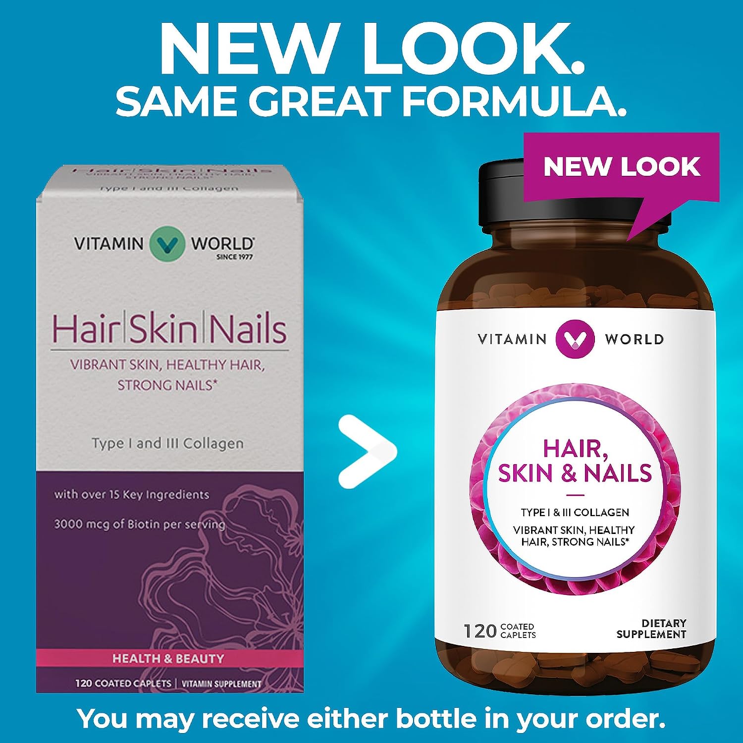 Vitamin World Hair, Skin and Nails Formula - 120 comprimidos
