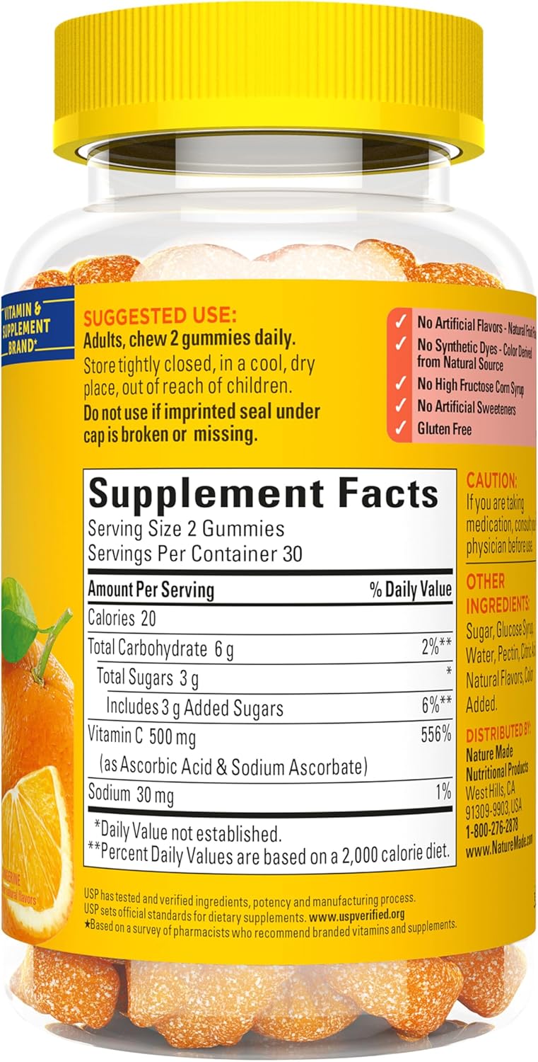 Nature Made Gomitas de Vitamina C 500 mg – Dosis Extra, 60 unidades