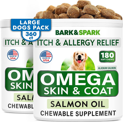 BARK&SPARK Omega 3 para Perros - 360 Golosinas de Aceite de Salmón con EPA y DHA – Image 1