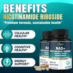 Organic Cadane Suplemento de Nicotinamida Ribósido con Rhodiola Rosea, Ashwagandha, Té Verde y Más | Salud Celular y Vitalidad | Vegano, No OGM – 60 Cápsulas