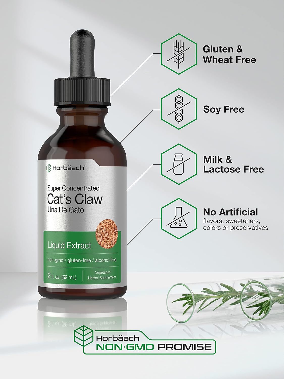 Horbäach Extracto de Uña de Gato en Gotas | 60 ml | Sin Alcohol | Vegano | No GMO