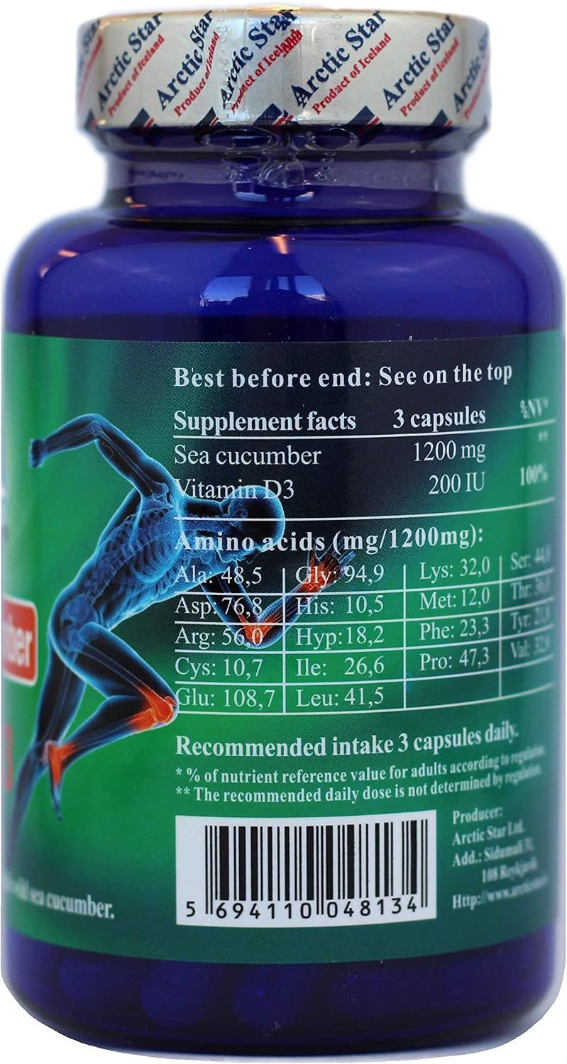 Arctic Star - Pepino de Mar con Vitamina D3, Cápsulas de Extracto de Pepino de Mar Silvestre Islandés (90 Cápsulas, 400mg)