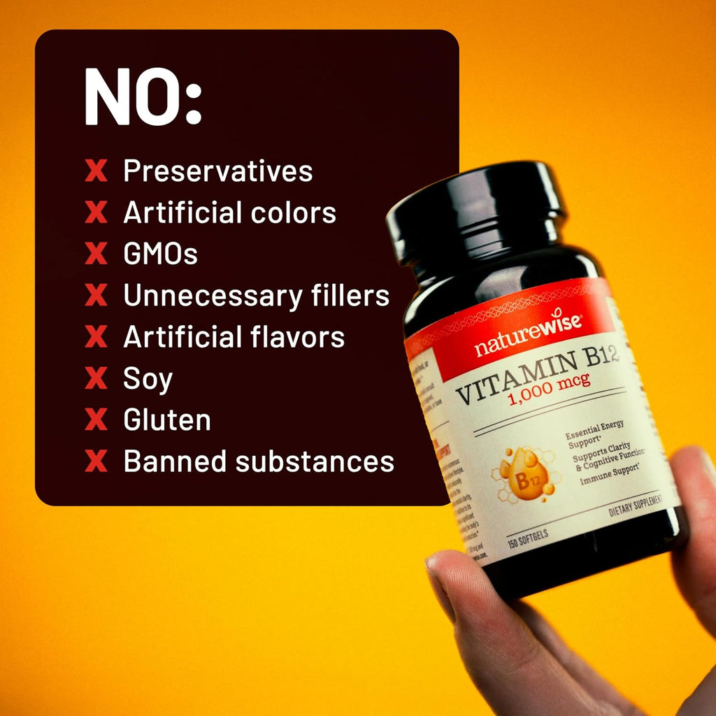 NatureWise Vitamina B12 1000 mcg - Complemento Alimenticio para el Metabolismo Energético y la Salud del Sistema Nervioso - 60 Cápsulas Blandas