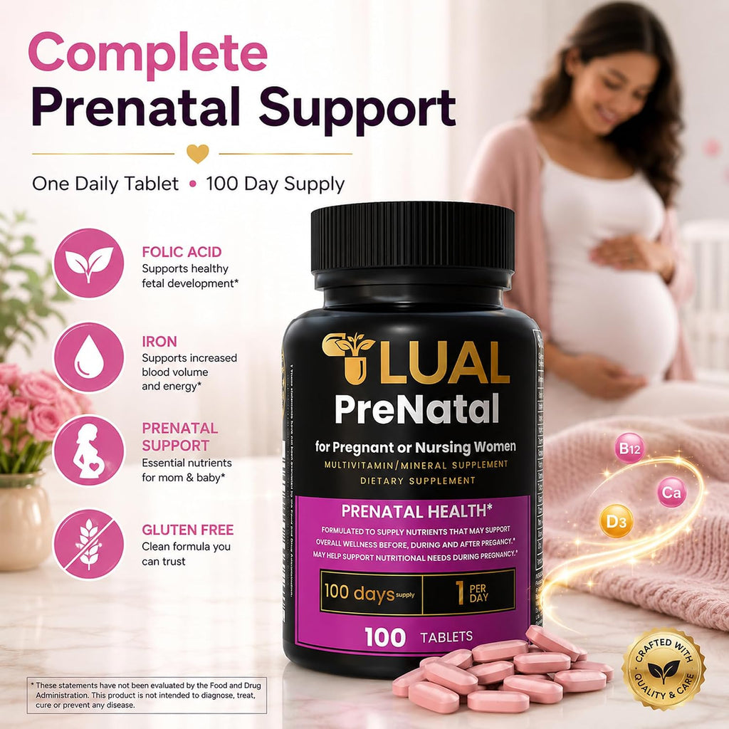 LUAL Multivitamínico Prenatal con Ácido Fólico y Hierro | 100 Comprimidos