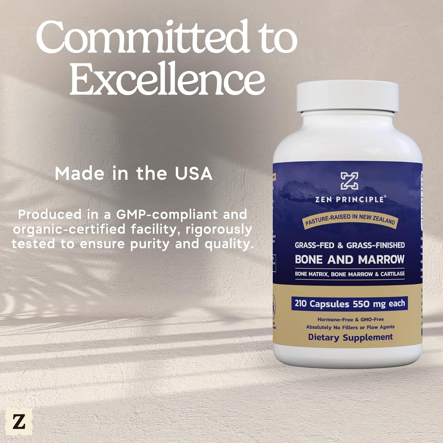 Zen Principle Suplemento de Médula Ósea de Res Grass Fed, 3300mg, 420 Cápsulas (2 Envases)