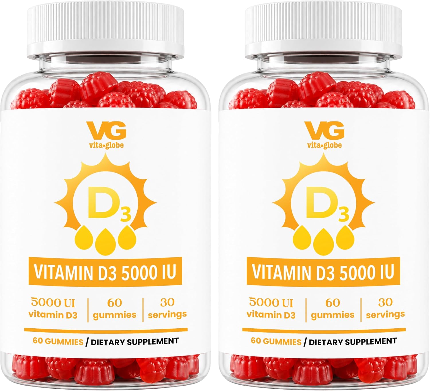 VITA GLOBE Vitamina D3 5000 IU (250 mcg) con Zinc y Equinácea - Gominolas Extra Fuertes para el Apoyo de Huesos y Sistema Inmunitario, 60 unidades (Pack de 2)