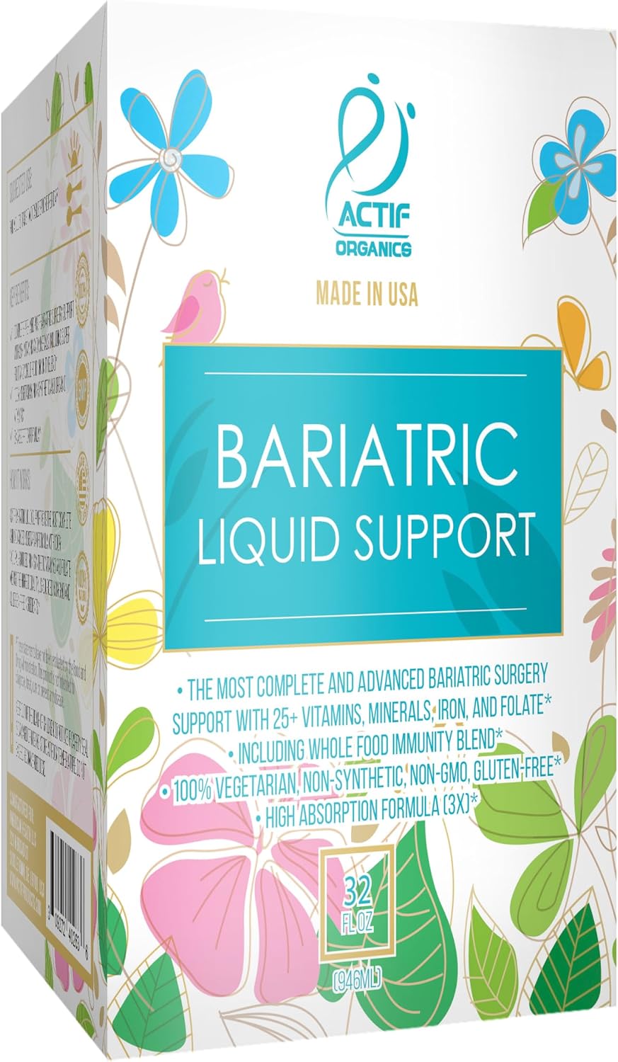Actif Organic Bariatric Liquid Support - Complejo Multivitamínico Orgánico con 25+ Vitaminas y Minerales - 946 ml