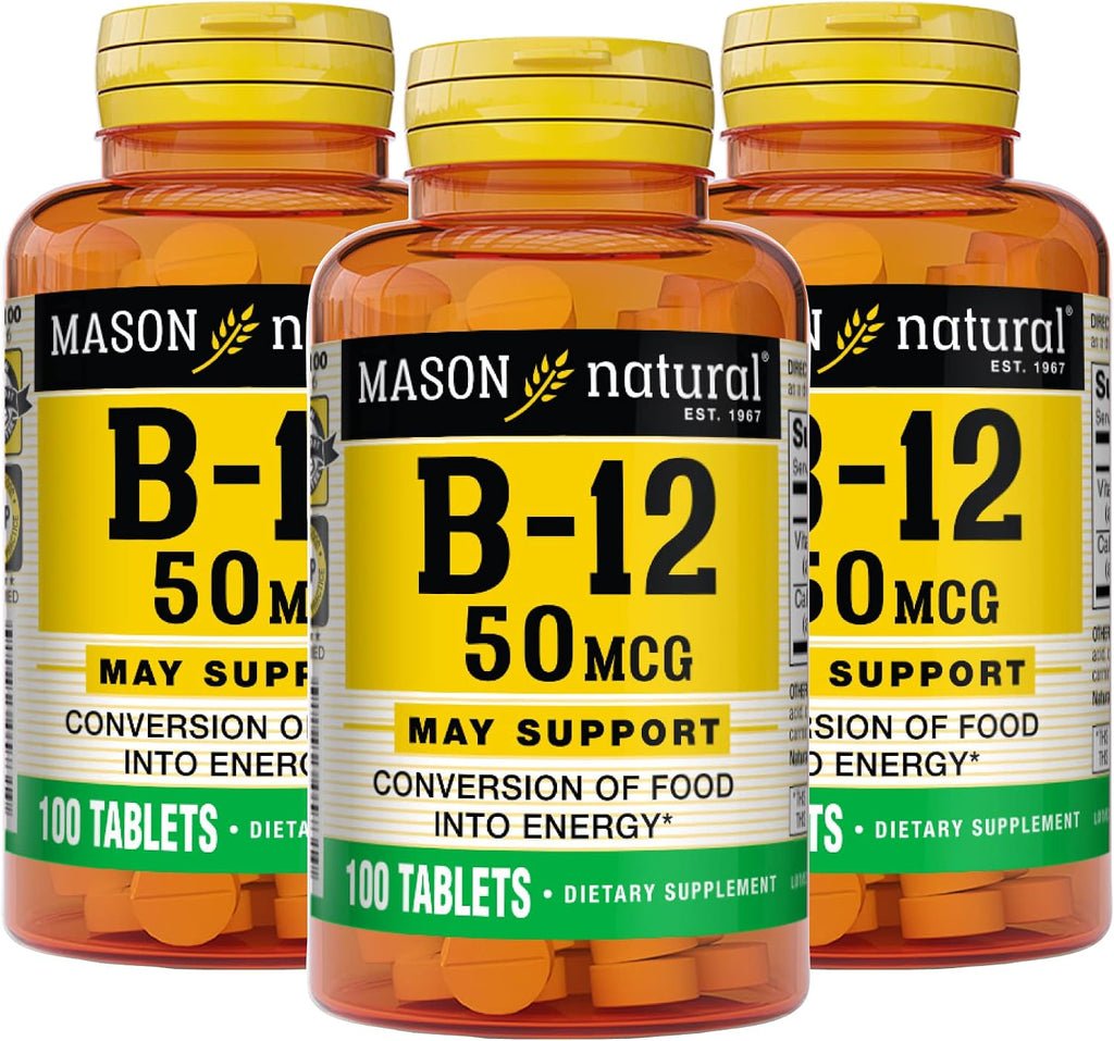 MASON NATURAL Vitamina B12 50 mcg con Calcio, 300 Comprimidos (Pack de 3)