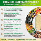 VEGEPOWER Multivitamínico Vegano con Hierro, Metilado, Complejo B, Frutas y Verduras, Enzimas, Omega, Hongos, 90 Comprimidos