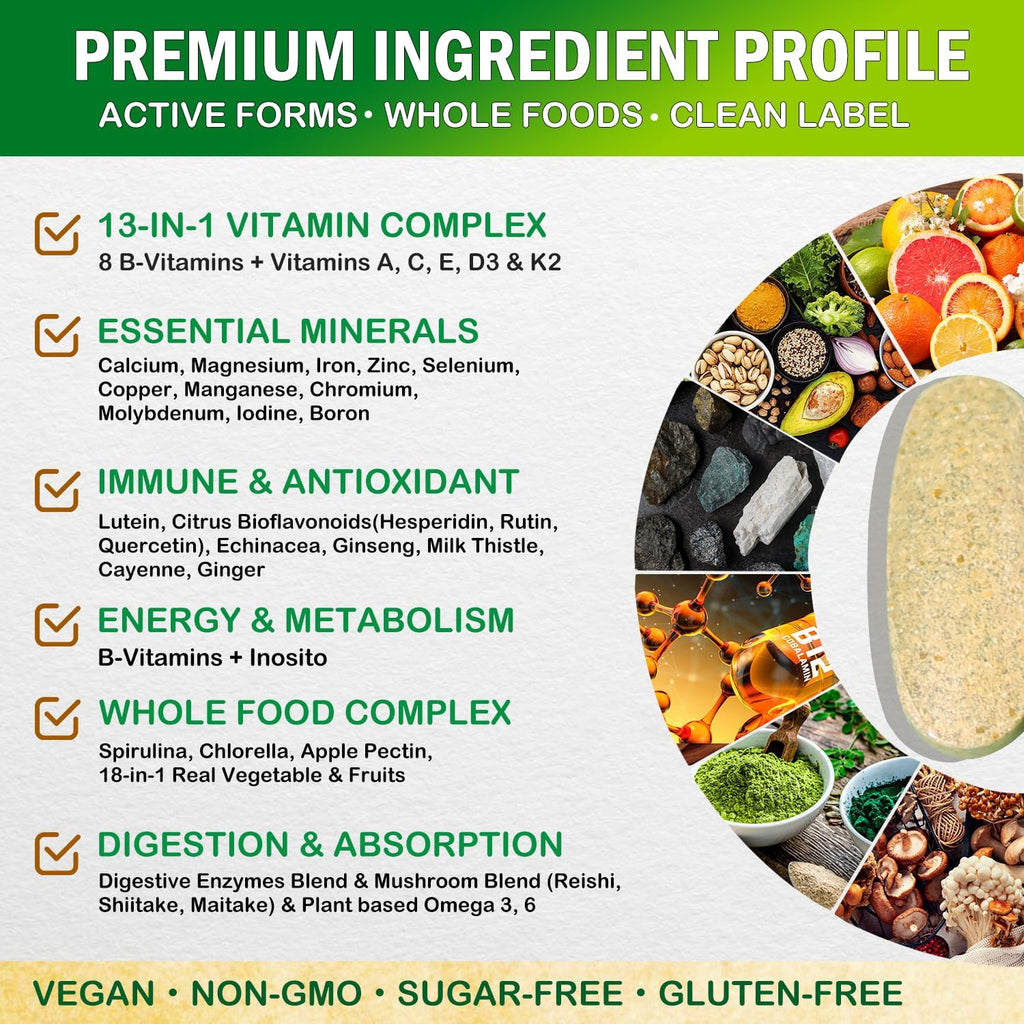 VEGEPOWER Multivitamínico Vegano para Hombres - Alimentos Integrales con Metilados, 180 Comprimidos