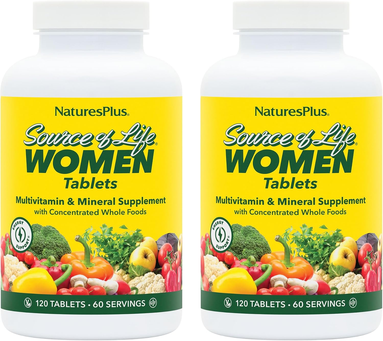 NaturesPlus Source of Life Women, 120 comprimidos - Multivitamínico y Mineral para Mujeres con Hierro, Calcio, Folato y Luteína