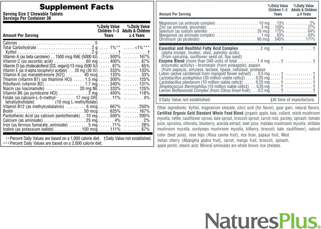 NaturesPlus Animal Parade Gold Multivitamínico Infantil - Comprimidos Masticables Sabor Cereza - 60 Unidades