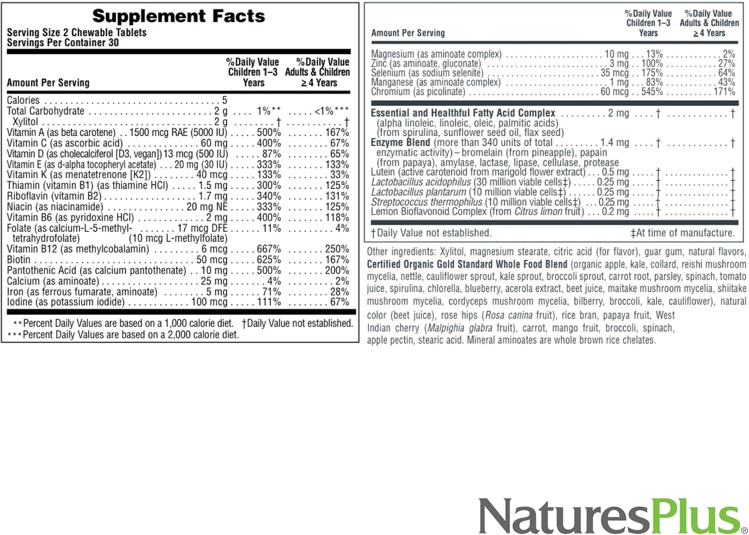 NaturesPlus Animal Parade Gold Multivitamínico Infantil - Comprimidos Masticables Sabor Cereza - 60 Unidades