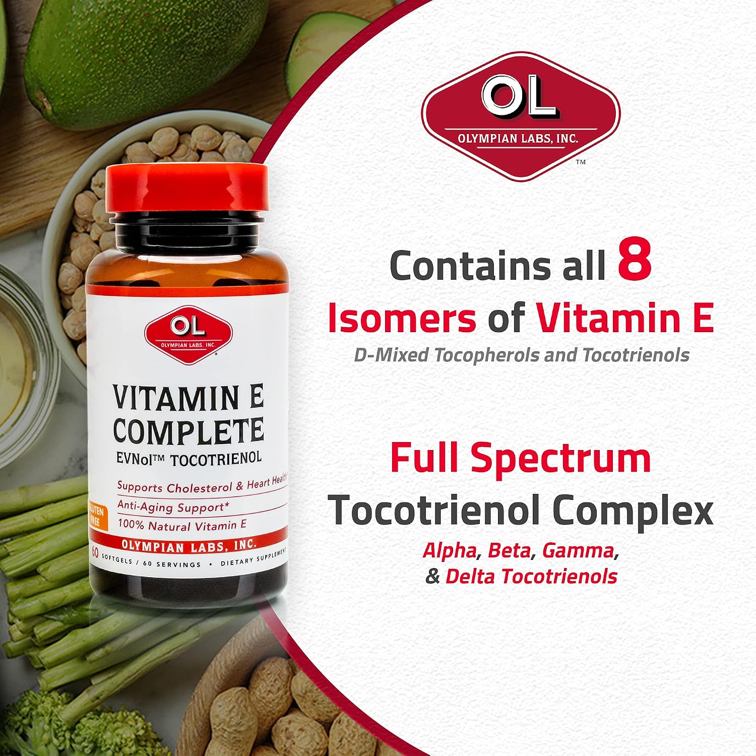 Olympian Labs Vitamin E Complete Tocomin, 200 IU, 60 Cápsulas Blandas