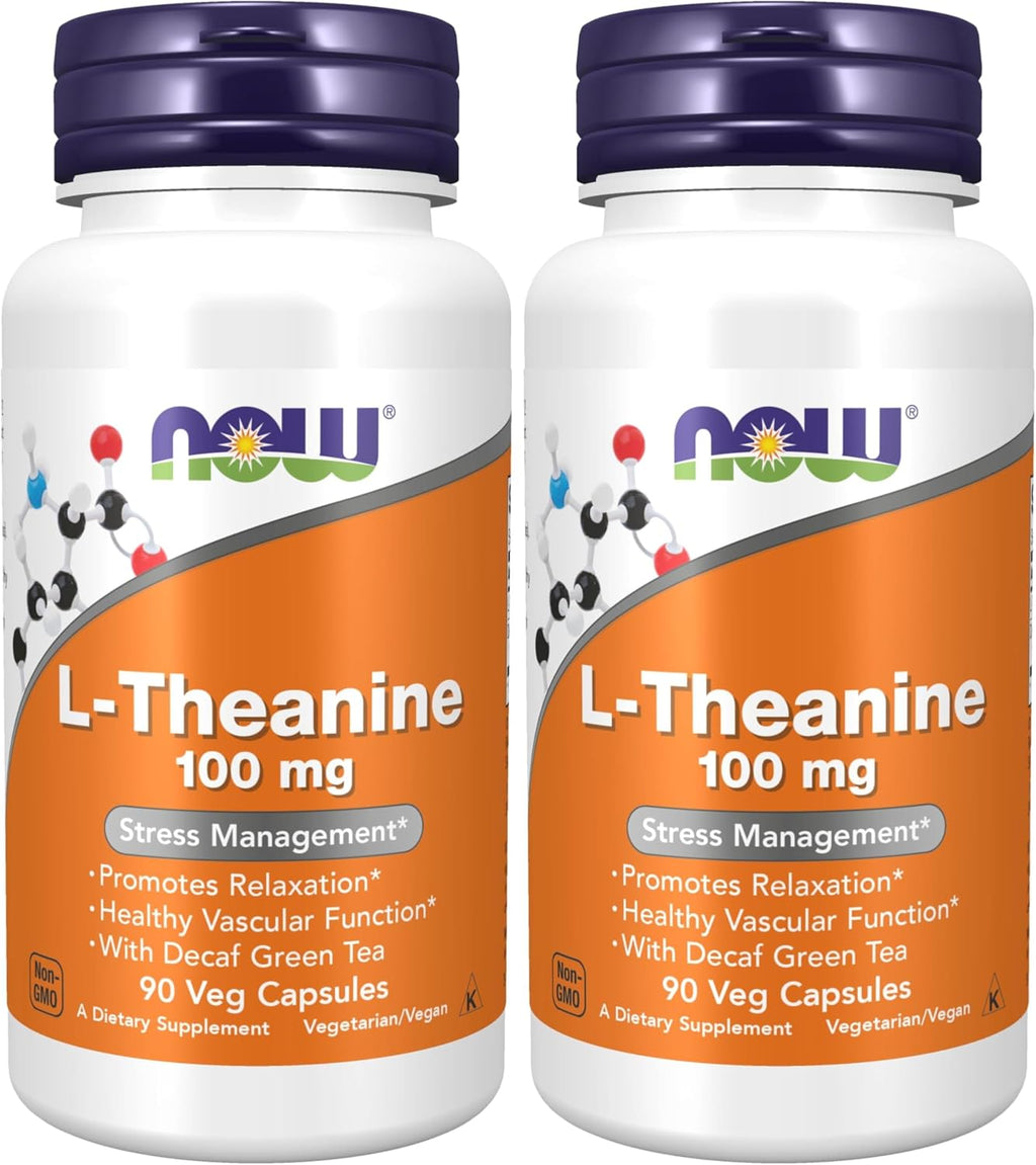 NOW Foods L-Teanina 100 mg con Té Verde Descafeinado - 90 Cápsulas Veganas