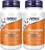 NOW Foods L-Teanina 100 mg con Té Verde Descafeinado - 90 Cápsulas Veganas