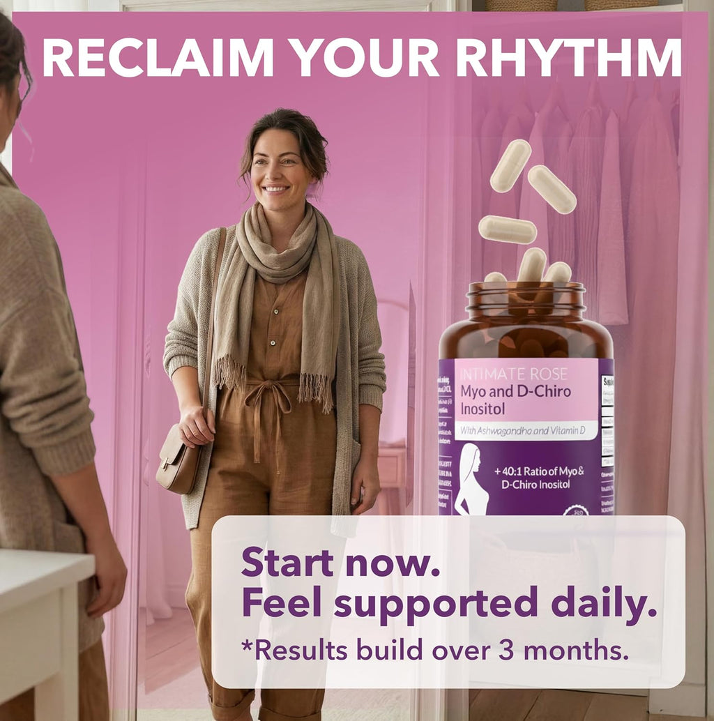 Intimate Rose Myo-Inositol y D-Chiro Inositol 40:1 con Vitamina D y Ashwagandha, 3 botes