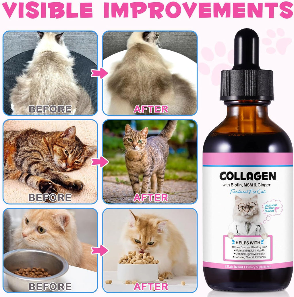Colágeno para Gatos con MSM y Jengibre - Suplemento Líquido para Piel, Pelaje y Articulaciones (59 ml)