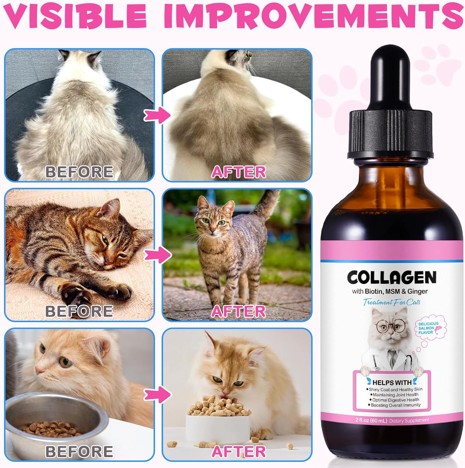 Colágeno para Gatos con MSM y Jengibre - Suplemento Líquido para Piel, Pelaje y Articulaciones (59 ml)