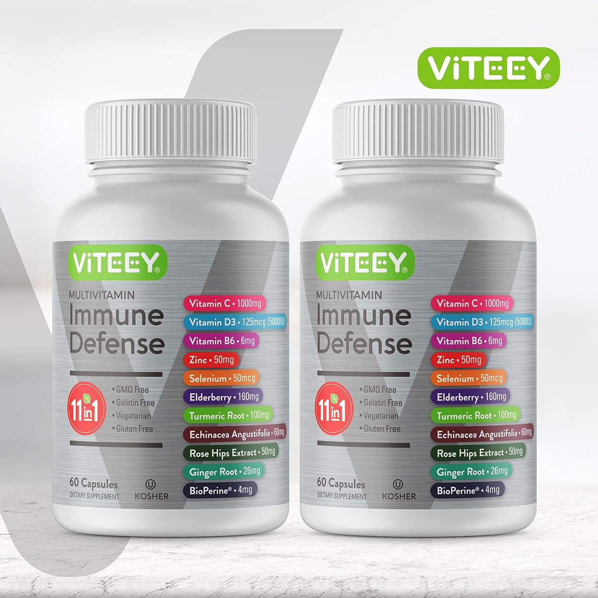 Viteey 11 en 1 Complejo Inmunológico con Vitamina D3, C, Zinc y Equinácea - 120 Cápsulas – Image 2